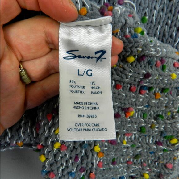 Seven7 Chunky Knit Rainbow Confetti PomPom Sweater Sz L Gray Pullover Jumper - Picture 7 of 10